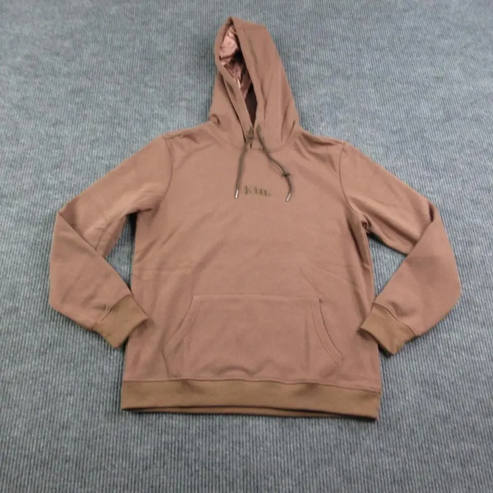 Kin. Hoodie Mens L Brown Pullover Hooded Pockets Satin Lined Embroidered NWT
